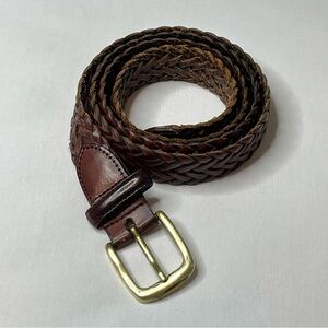 Men's Brown Genuine Leather Braided Belt with Brass Buckle. Size 44